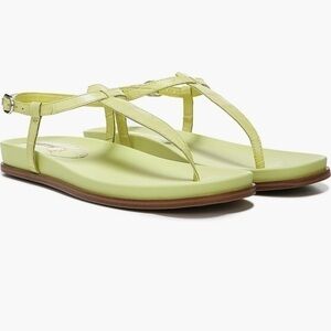 🆕Sam Edelman T-Strap Leather Naomi Sandal in Kiwi Green Total Vacay Vibes NIB